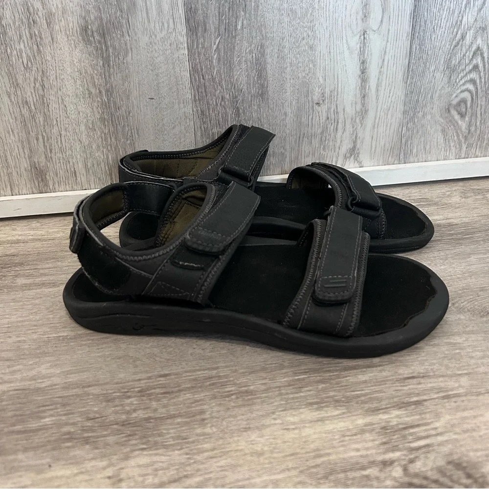 Olukai Waterproof Hiking Sandal Men's 10 Black Sz Hokua pahu Beach Outdoor